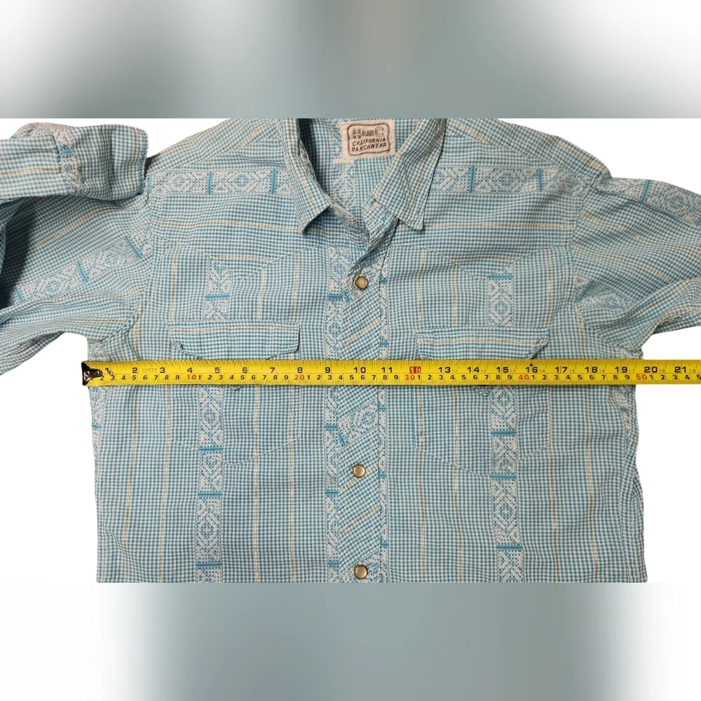 Vintage H Bar C 50s Men's Cotton Gingham Check Pearl Snap Long Sleeve 15.5 - 33 - Picture 8 of 10